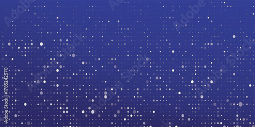 Magical heavy snow flakes backdrop. Snowstorm speck ice particles. Snowfall sky white teal blue wallpaper. Rime snowflakes february vector. Snow hurricane landscape, snowflakes on dark blue background