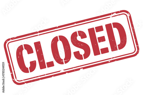 A red closed stamp with a double border on a white background at an angle