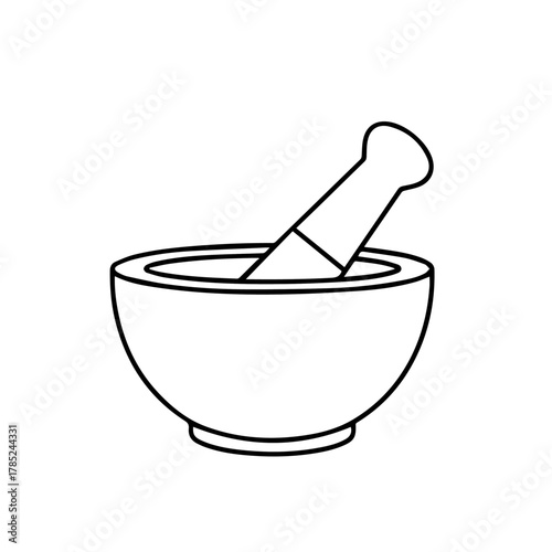 Outline Illustration of a Mortar and Pestle A Simple Icon for Herbal Medicine and Pharmacy