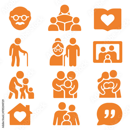 Family Icons: A collection of icons representing different facets of family life, conveying themes of unity, love, and connection. Each image a simple, evocative symbol of familial bonds.