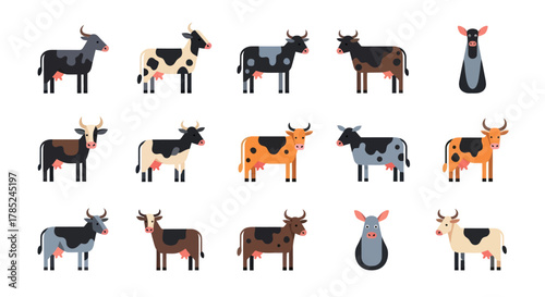 Cartoon cows diverse vector illustrations of farm animals for various design uses