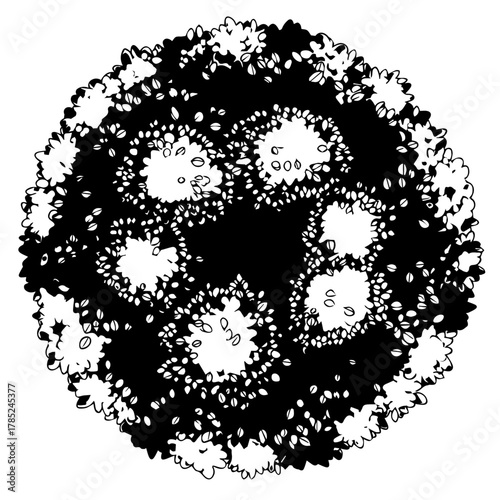 Detailed scientific illustration of a complex biological particle, a microscopic organism or viral structure, crucial for understanding cellular processes and infectious agents
