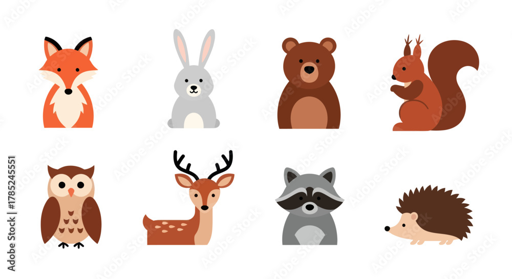 Obraz premium Cartoon forest animals collection isolated on white background for design