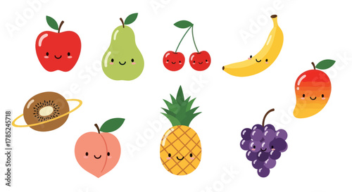 Cartoon fruits collection with happy faces on a white background design