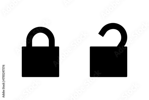 Open Closed Padlock or Lock Security Sign Icon Set. Vector Image.