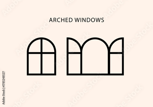 open and closed Arched window, vector illustration icon