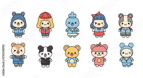 Cartoon characters collection of various cute animals and people in outfits