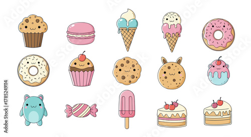 Cartoon desserts collection sweet treats for design and illustration projects