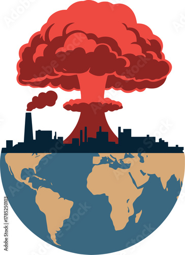 Global catastrophe unfolds above a city skyline and planet Earth.
