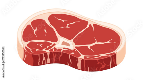 A crosssection illustration of a raw beef steak with visible marbling