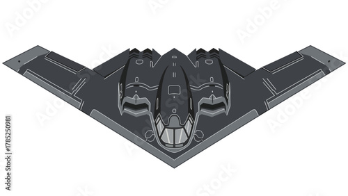A dark grey pixelated topdown view of a stealth bomber