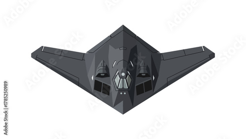 A dark grey stealth bomber seen from directly above