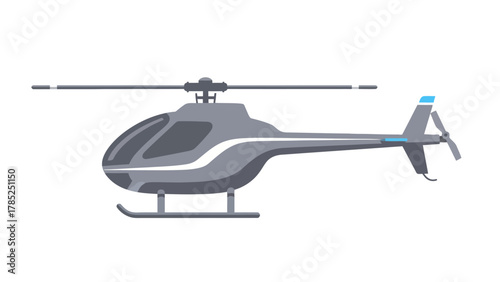 A gray helicopter with white and blue accents on a white background
