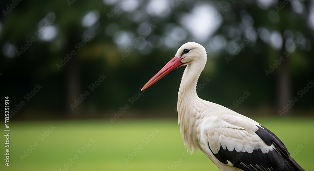 Fototapeta premium Beautiful Stork Resting Outdoors in Nature