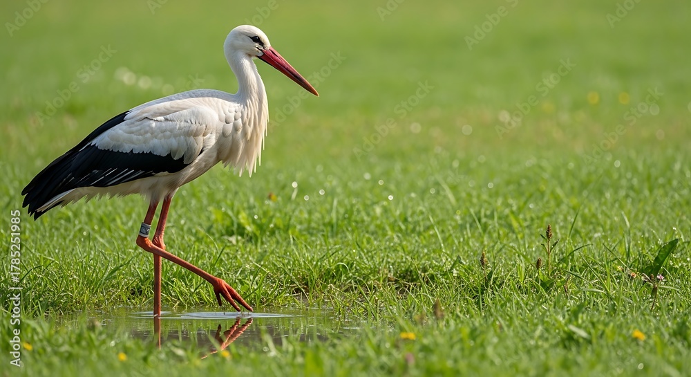 Fototapeta premium Wild White Bird Posing on Grass in Soft Light