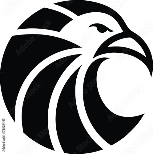 Stylized black and white eagle head logo design vector icon graphic