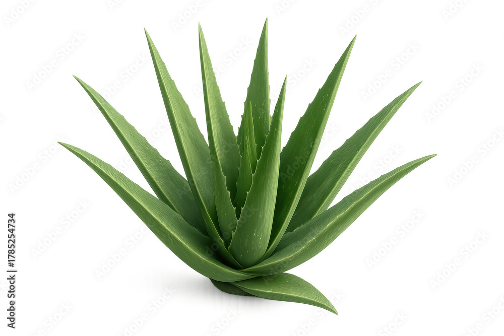 Fototapeta premium Aloe vera plant with green succulent leaves. Growing for natural health and beauty products on transparent background