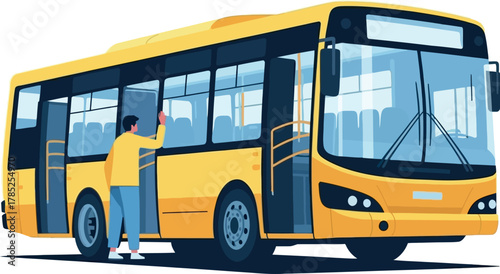 A person boards a yellow public transport bus, ready for a journey.