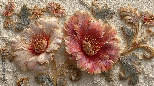 Raised decorative flower carving on surface high resolution picture