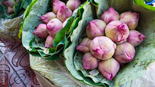 Fototapeta Naklejka Na Ścianę i Meble -  thailand food market street colourful interesting flowers lotus fruit spice