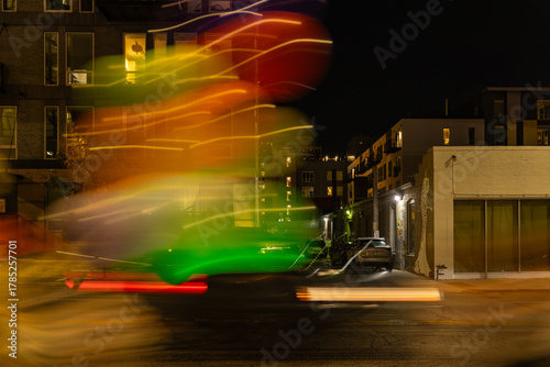 Colorful abstract light trails on city street