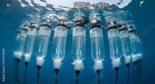 Fototapeta Naklejka Na Ścianę i Meble -  Coral reef restoration project using plastic bottles in the oceans depths