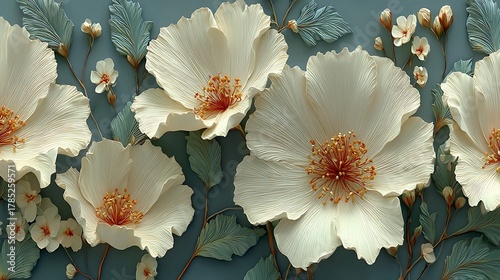 Stylish embossed flowers and leaves wall artwork high resolution picture