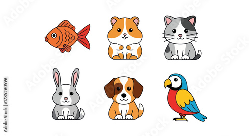 Cartoon animal collection illustrations various pets domestic creatures isolated