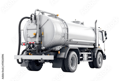 White Industrial Vacuum Tanker Truck on Transparent Background