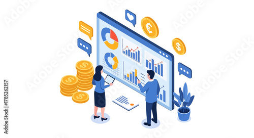 data analysis teamwork analysts review financial charts  currency trends on screen illustrating growth perfect for business presentation