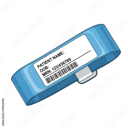 Hospital wristband medical identification tag illustration for patient safety concept, healthcare presentation, or hospital administration