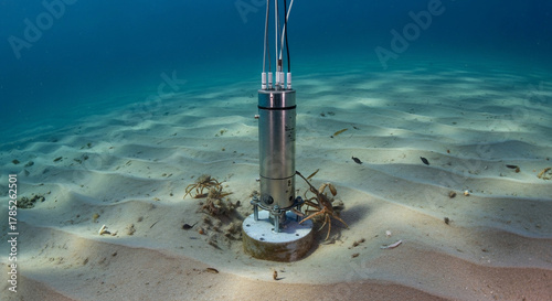 Underwater sensor collecting data on ocean floor sediment and water conditions