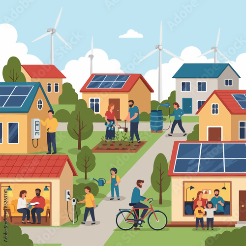 Sustainable Community Living with Green Energy and EcoFriendly Lifestyle.