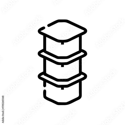 A graphic illustration of a stackable container, perfect for storage, meal prep, or organization