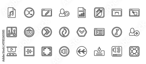 24 set of outline web user interface icons such as crossed arrows, document with tables, external, italic, sound on vector thin icons for report, presentation, diagram, web design, mobile app