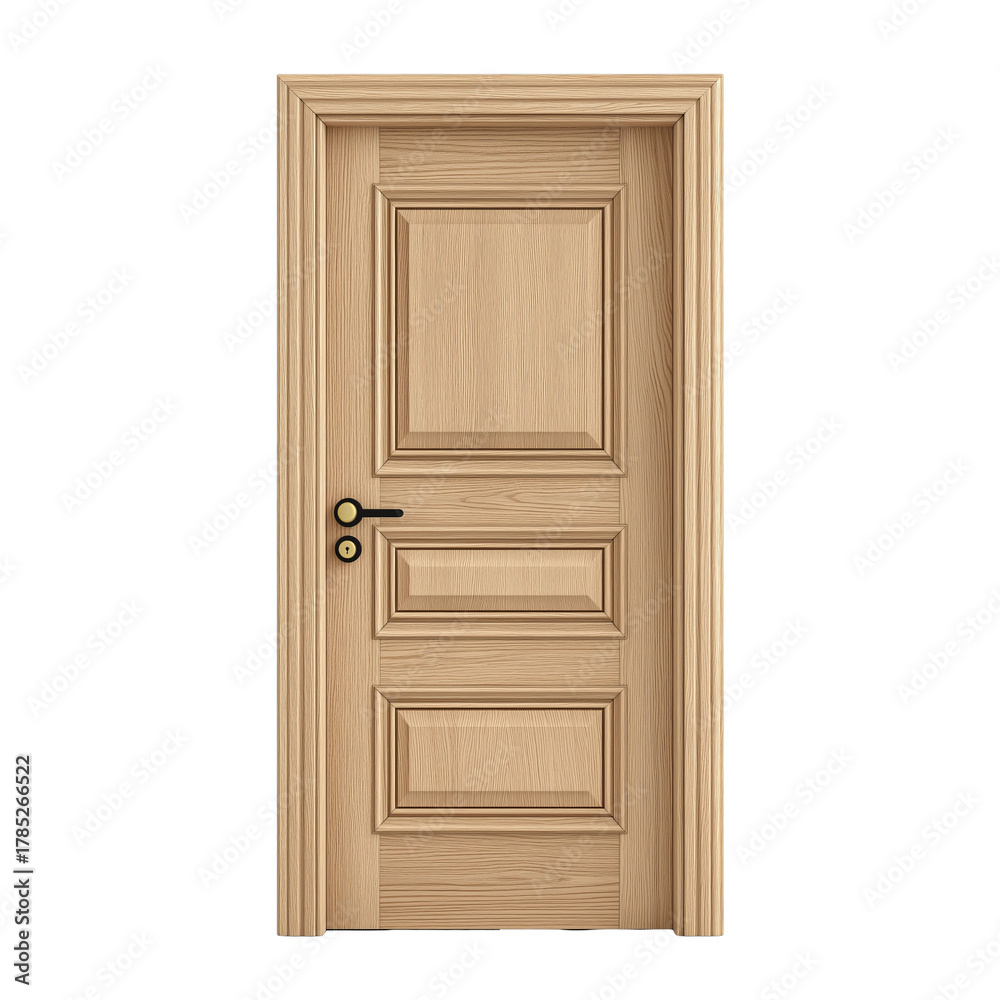 Fototapeta premium Stylish wooden door design showcasing natural wood grains and elegant details, perfect for home interiors and renovations, on transparent background