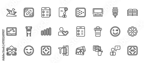24 set of outline web user interface icons such as go back button, turn right arrow, curvy road ahead, no tittling, 1 pete vector thin icons for report, presentation, diagram, web design, mobile app