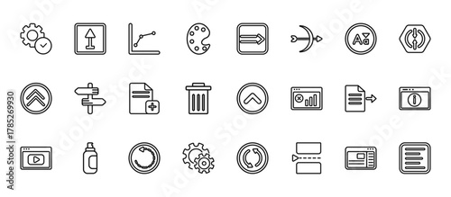 24 set of outline web user interface icons such as slim up, slim right,  , export archive, tings vector thin icons for report, presentation, diagram, web design, mobile app