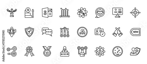 24 set of outline web startup icons such as career ladder, resources, validate, rivalry, ceo vector thin icons for report, presentation, diagram, web design, mobile app