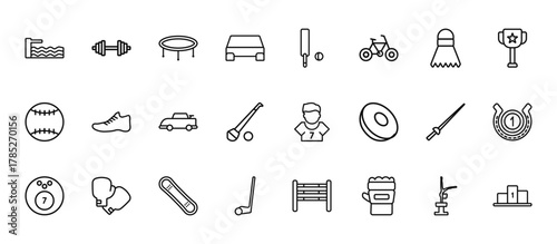 24 set of outline web sport icons such as bodybuilding, cricket, racewalking, fencing, rinkball vector thin icons for report, presentation, diagram, web design, mobile app