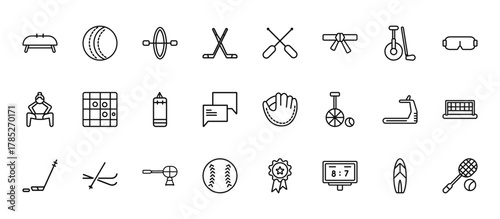 24 set of outline web sport icons such as handball, rafting, go game, training, softball vector thin icons for report, presentation, diagram, web design, mobile app