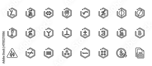 24 set of outline web signs icons such as is not a sub, square root, is not a sub, is a sub of, therefore vector thin icons for report, presentation, diagram, web design, mobile app