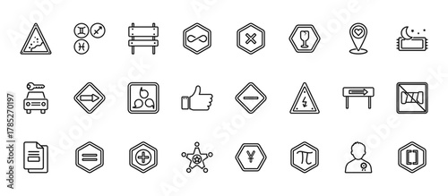 24 set of outline web signs icons such as horoscope, multiply, keep right, one way street, sheriff star vector thin icons for report, presentation, diagram, web design, mobile app