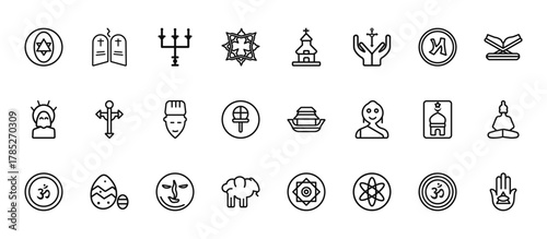 24 set of outline web religion icons such as commandments, church, christianity,  , lamb vector thin icons for report, presentation, diagram, web design, mobile app