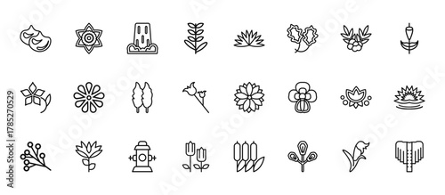 24 set of outline web nature icons such as daffodil, acicular, flower, magnolia, tulip vector thin icons for report, presentation, diagram, web design, mobile app