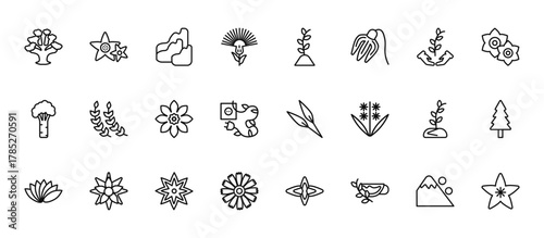 24 set of outline web nature icons such as neroli, plant growing on book, pinnate, grow plant, daisy vector thin icons for report, presentation, diagram, web design, mobile app