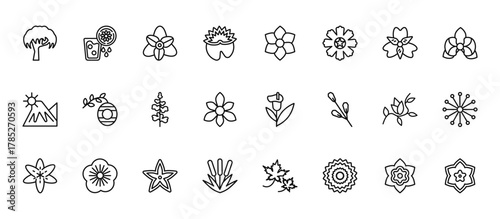 24 set of outline web nature icons such as lemon and juice drop out, jasmine, hive, freesia, reed vector thin icons for report, presentation, diagram, web design, mobile app