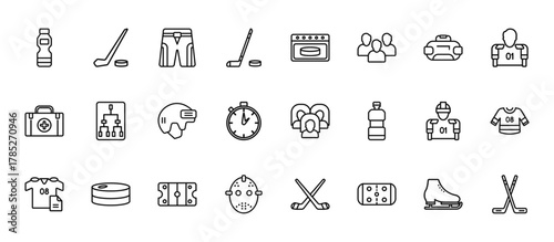 24 set of outline web hockey icons such as hockey, schedule, playoff, hockey player, mask vector thin icons for report, presentation, diagram, web design, mobile app