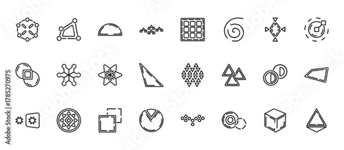 24 set of outline web geometry icons such as perspective, grids, star of six points, flatten, segment vector thin icons for report, presentation, diagram, web design, mobile app