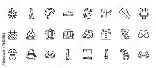 24 set of outline web fashion icons such as elegante, female wallet, knit hat, bandages, boot for women vector thin icons for report, presentation, diagram, web design, mobile app